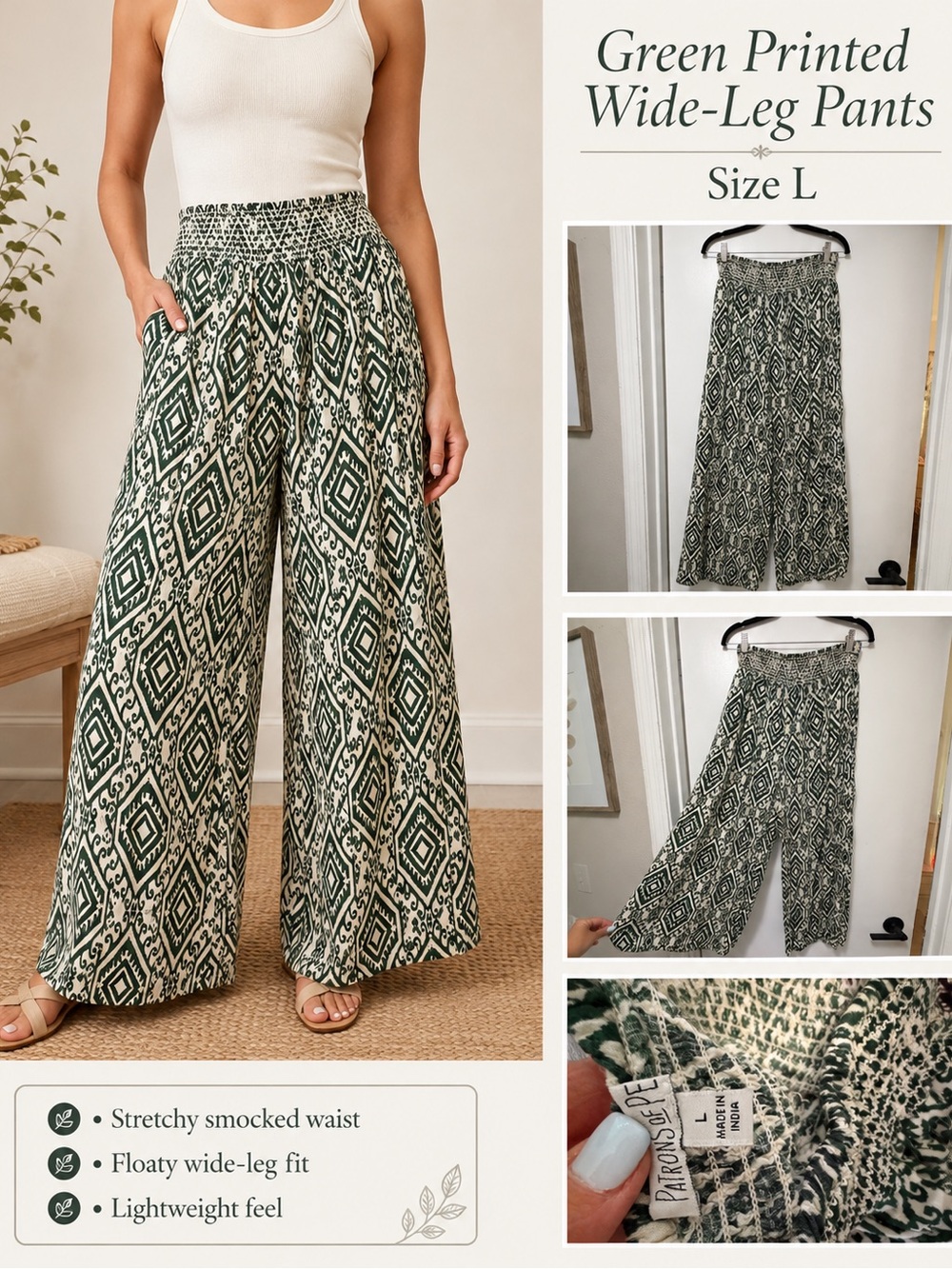 Patrons of Peace Green Printed Wide-Leg Pants